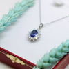 Blue Sapphire & Diamond Cluster Pendant Necklace