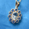 Blue Topaz & Sapphire Cluster Art Deco Style Pendant Necklace - close up
