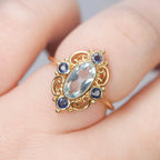 Blue Topaz & Sapphire Filigree Art Deco Style Ring - Jordans Jewellers