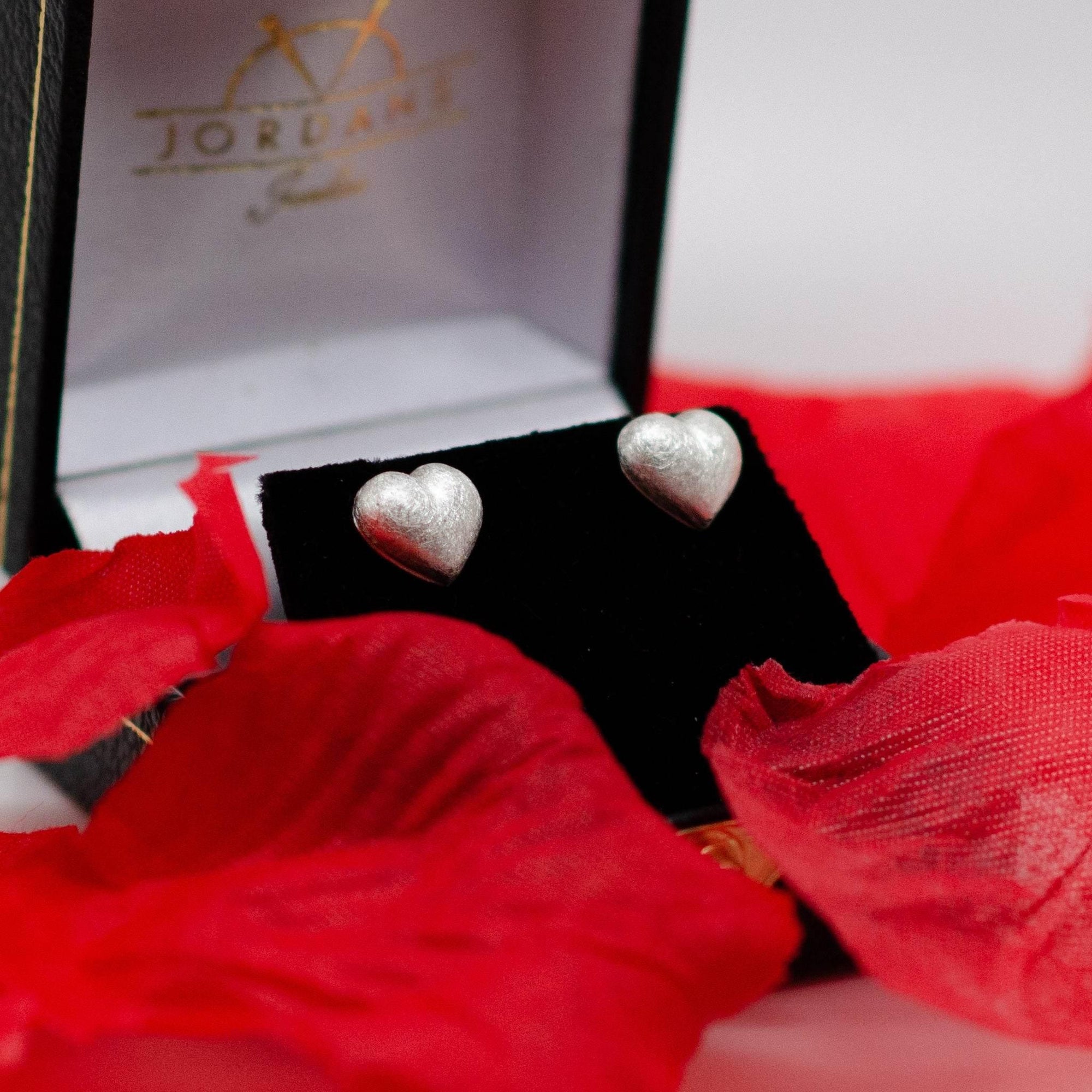 Brushed Silver Heart Stud Earrings - Jordans Jewellers