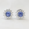 Cabochon Cut Blue Sapphire & Diamond Cluster Studs