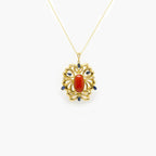 Antique Coral, Sapphire & Brilliant-Cut Pendant Necklace - Jordans Jewellers