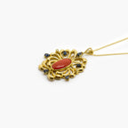 Antique Coral, Sapphire & Brilliant-Cut Pendant Necklace - Jordans Jewellers