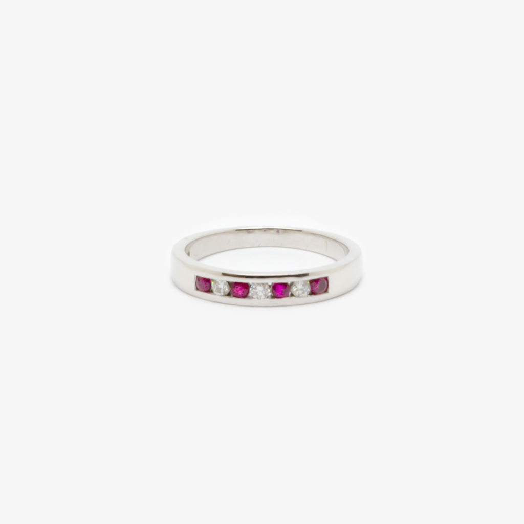 Jordans Jewellers 18ct white gold channel set ruby and diamond ring