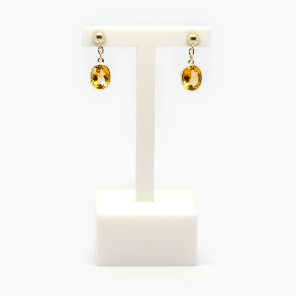Jordans Jewellers 9ct yellow gold oval citrine drop earrings