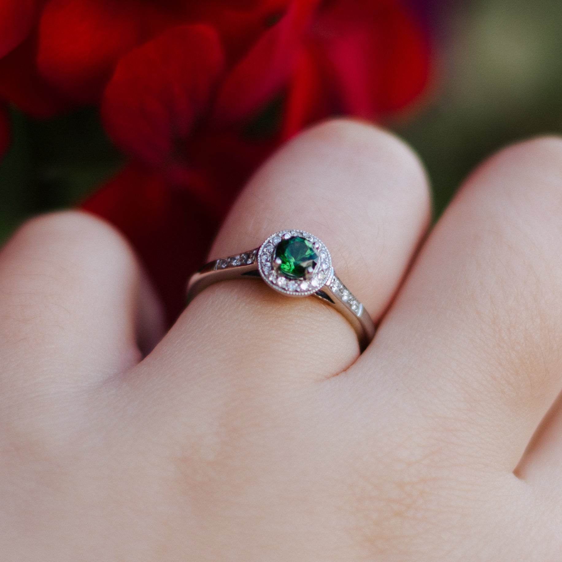 Chrome Tourmaline & Diamond Halo Ring - Jordans Jewellers