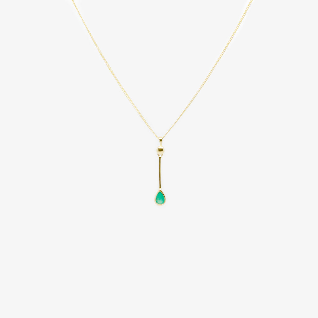 Jordans Jewellers 9ct yellow gold emerald pear rubover drop pendant necklace