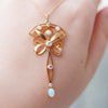 Antique Art Nouveau Opal & Diamond Lavalier Pendant Necklace