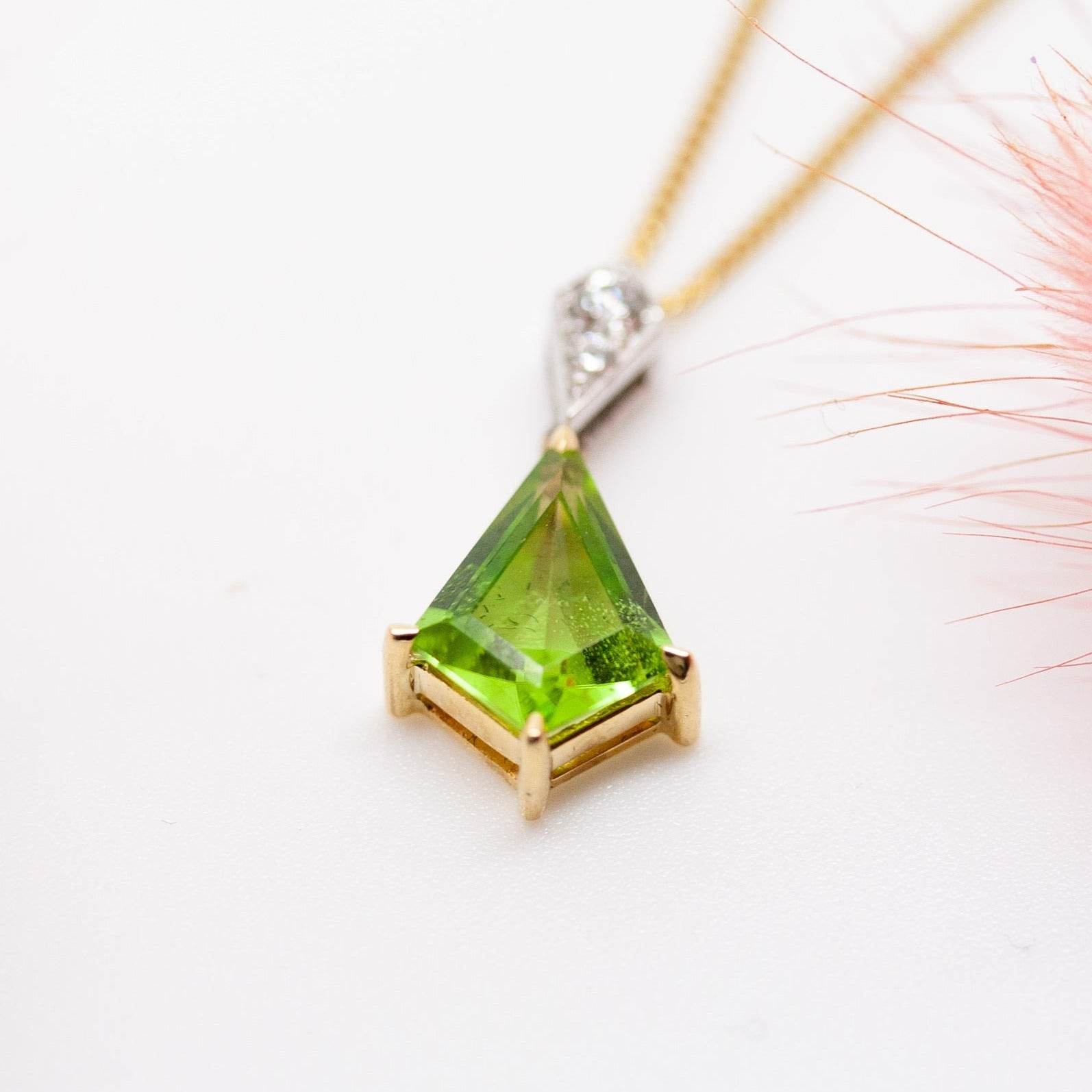 Kite Cut Peridot & Diamond Pendant Necklace - Jordans Jewellers