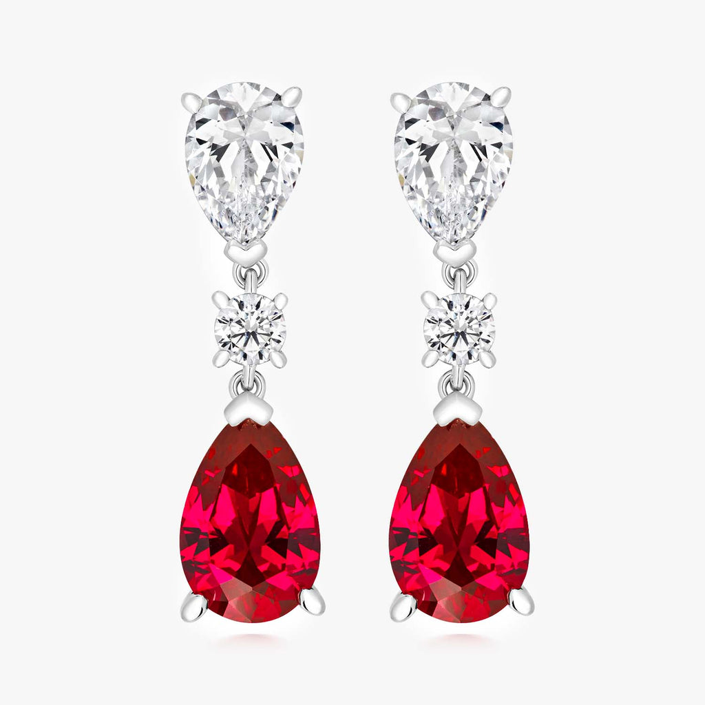 Lapidary Triple Drop Red Pear Drop Claw Set Earrings