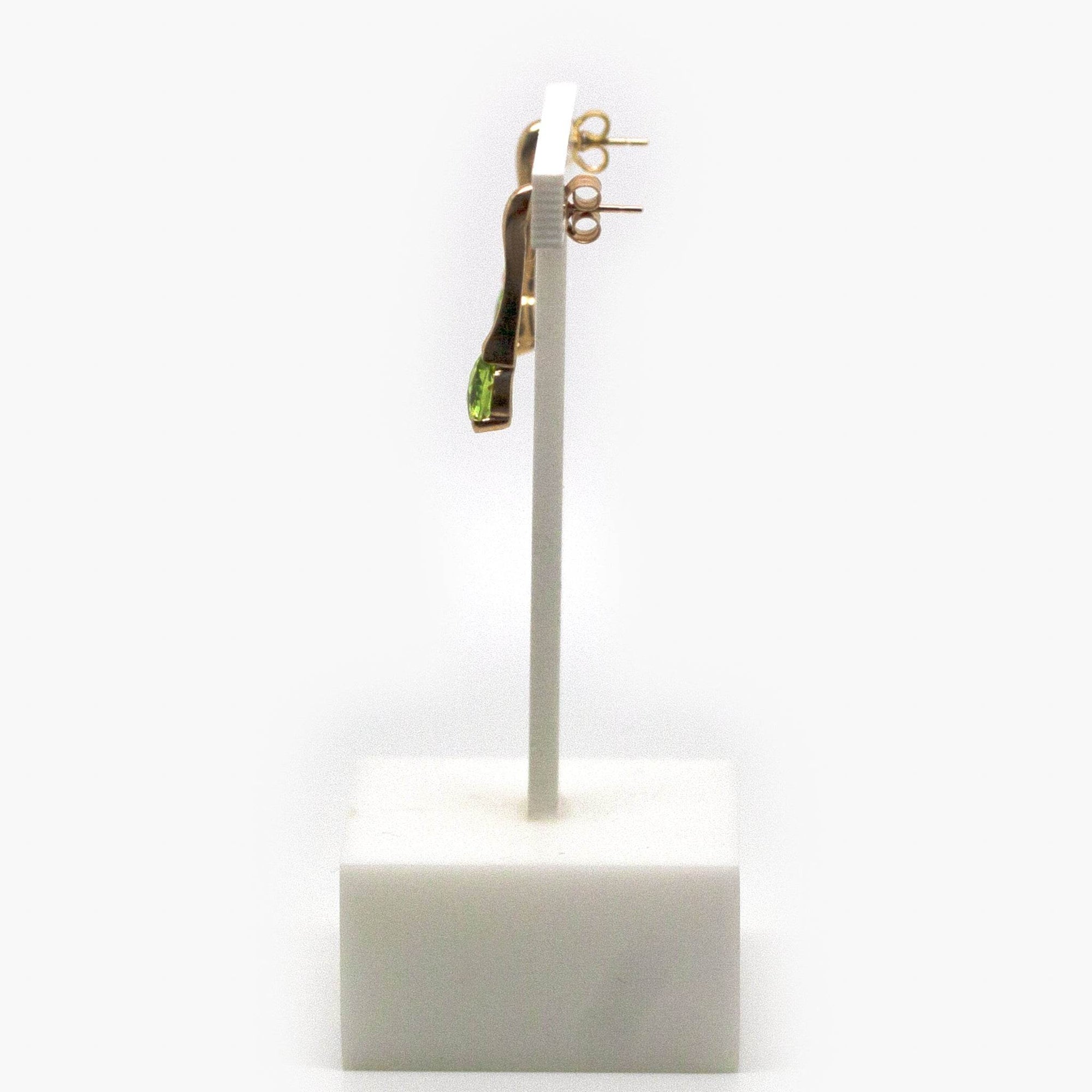 Long 9 Carat Gold & Pear Shaped Checkerboard Cut Peridot Drop Earrings - Jordans Jewellers