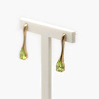 Long 9 Carat Gold & Pear Shaped Checkerboard Cut Peridot Drop Earrings - Jordans Jewellers