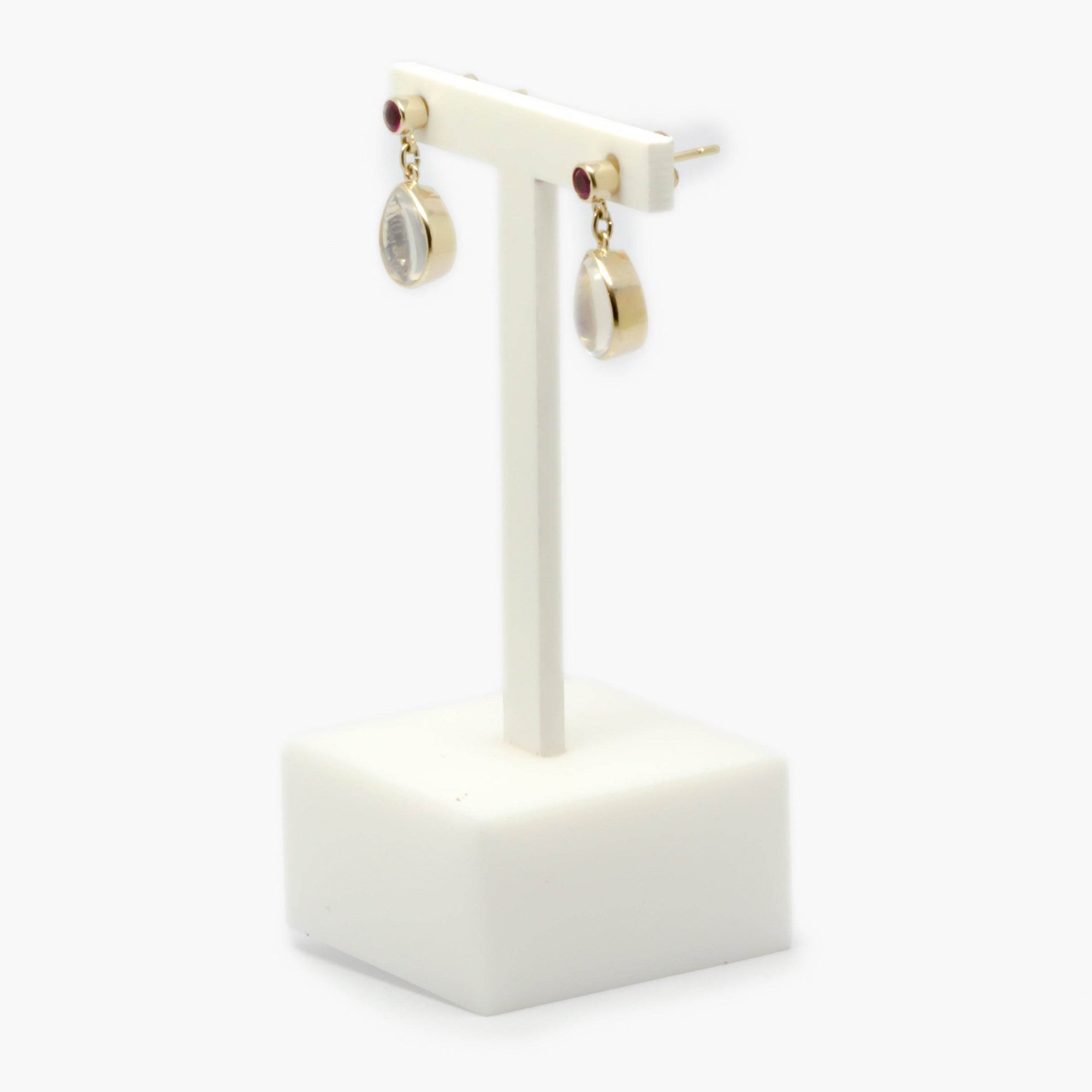 Moonstone & Ruby Drop Earrings - Jordans Jewellers