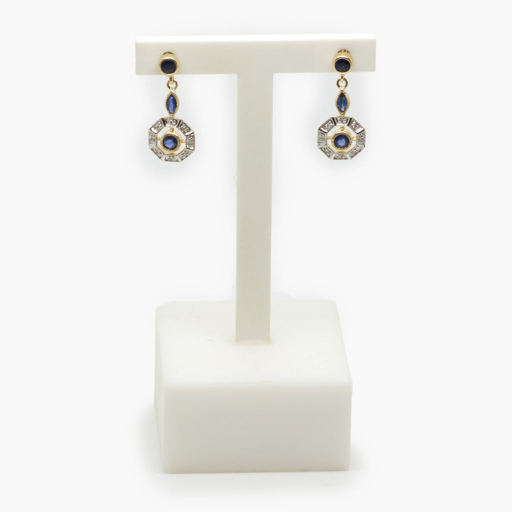 Octagon Sapphire & Diamond Drop Earrings