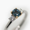 Octagon Teal Sapphire & Diamond Three Stone Ring