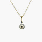 Octogen Blue Sapphire & Diamond Art Deco Style Pendant Necklace - Jordans Jewellers