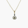 Octogen Blue Sapphire & Diamond Art Deco Style Pendant Necklace - front view