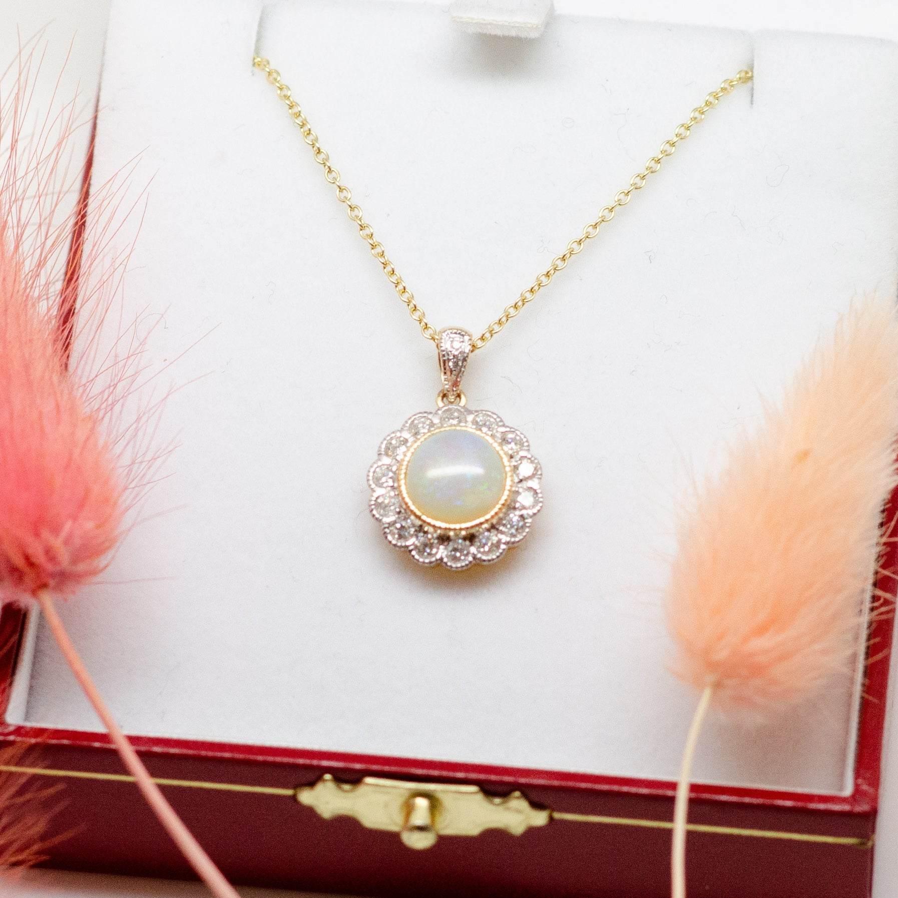 Opal & Diamond Cluster Pendant Necklace - Jordans Jewellers