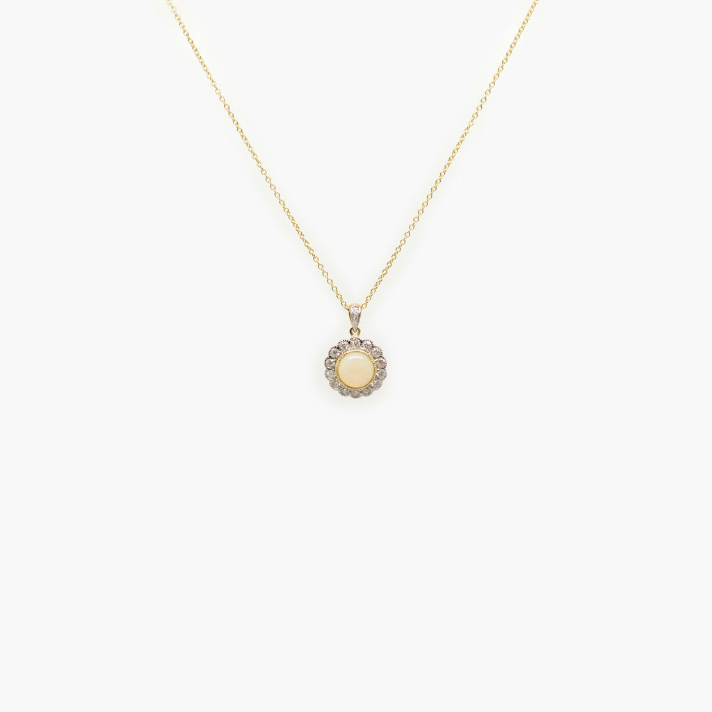 Opal & Diamond Cluster Pendant Necklace
