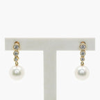Pearl & Three Diamond Graduated Drop Earrings - Jordans Jewellers