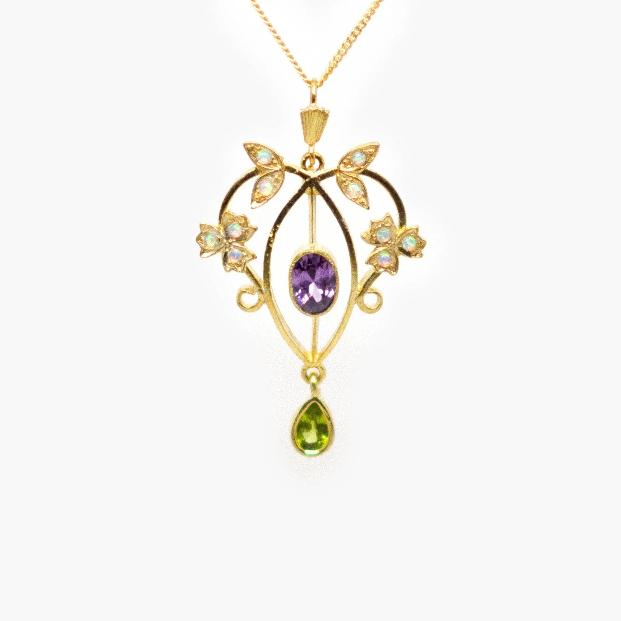 Pre-Owned Amethyst, Peridot & Opal Lavalier Pendant Necklace - Jordans Jewellers