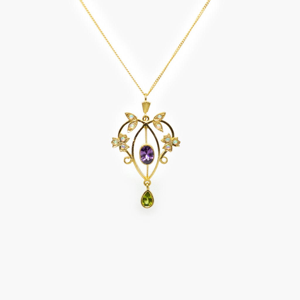 Pre-Owned Amethyst, Peridot & Opal Lavalier Pendant Necklace