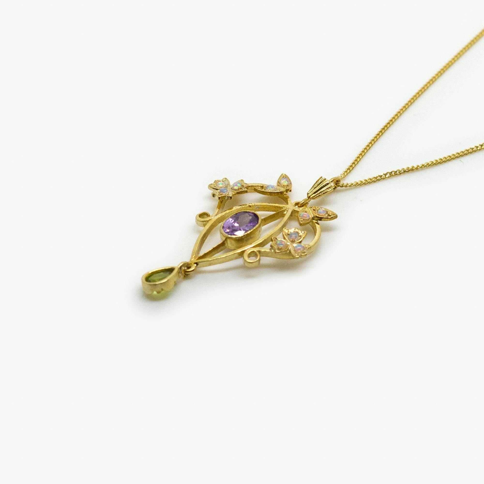Pre-Owned Amethyst, Peridot & Opal Lavalier Pendant Necklace - Jordans Jewellers