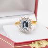 Pre-Owned Emerald Cut Aquamarine & Diamond Cluster Ring