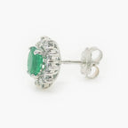 Pre-Owned Emerald & Diamond 18ct White Gold Cluster Studs - Jordans Jewellers