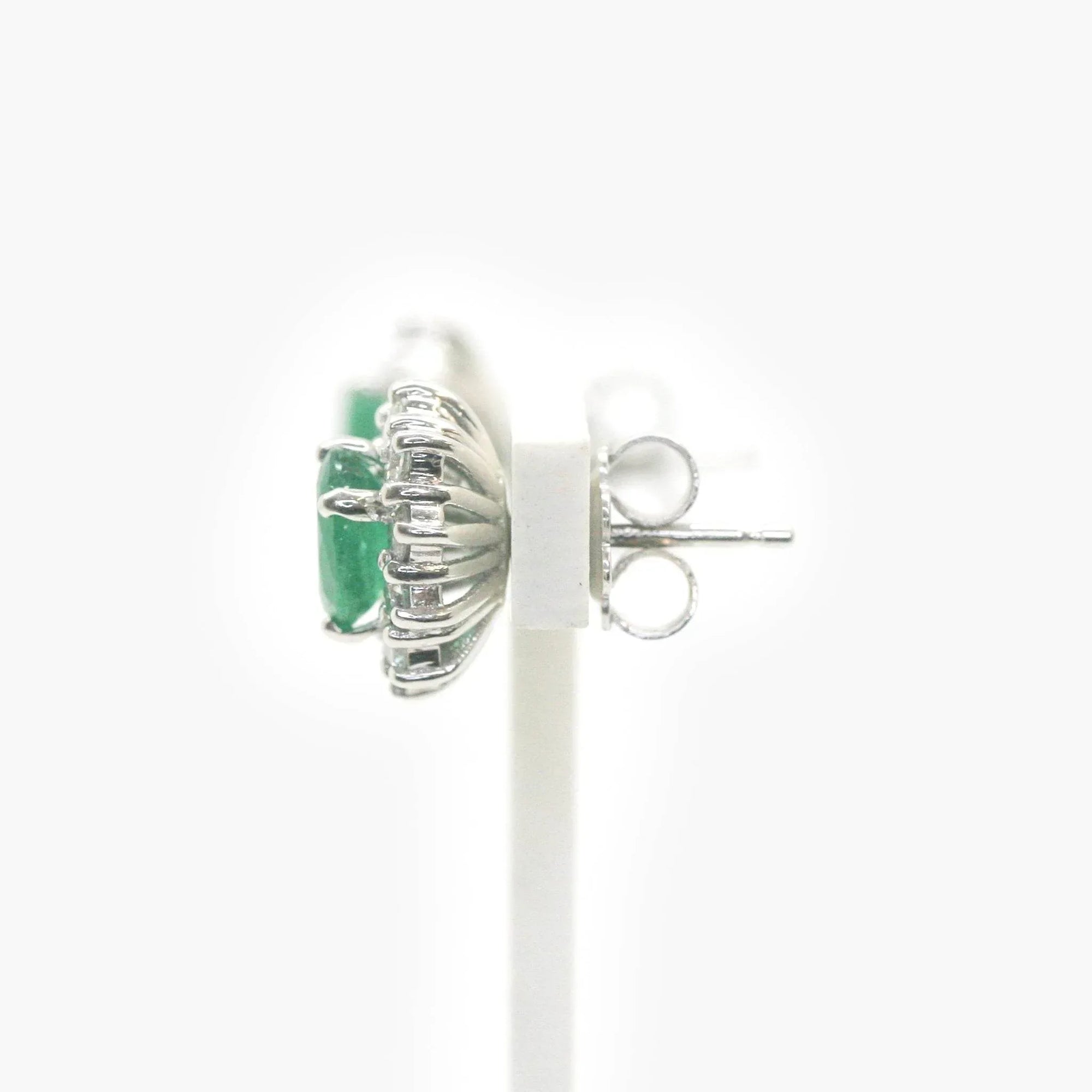 Pre-Owned Emerald & Diamond 18ct White Gold Cluster Studs - Jordans Jewellers