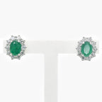 Pre-Owned Emerald & Diamond 18ct White Gold Cluster Studs - Jordans Jewellers