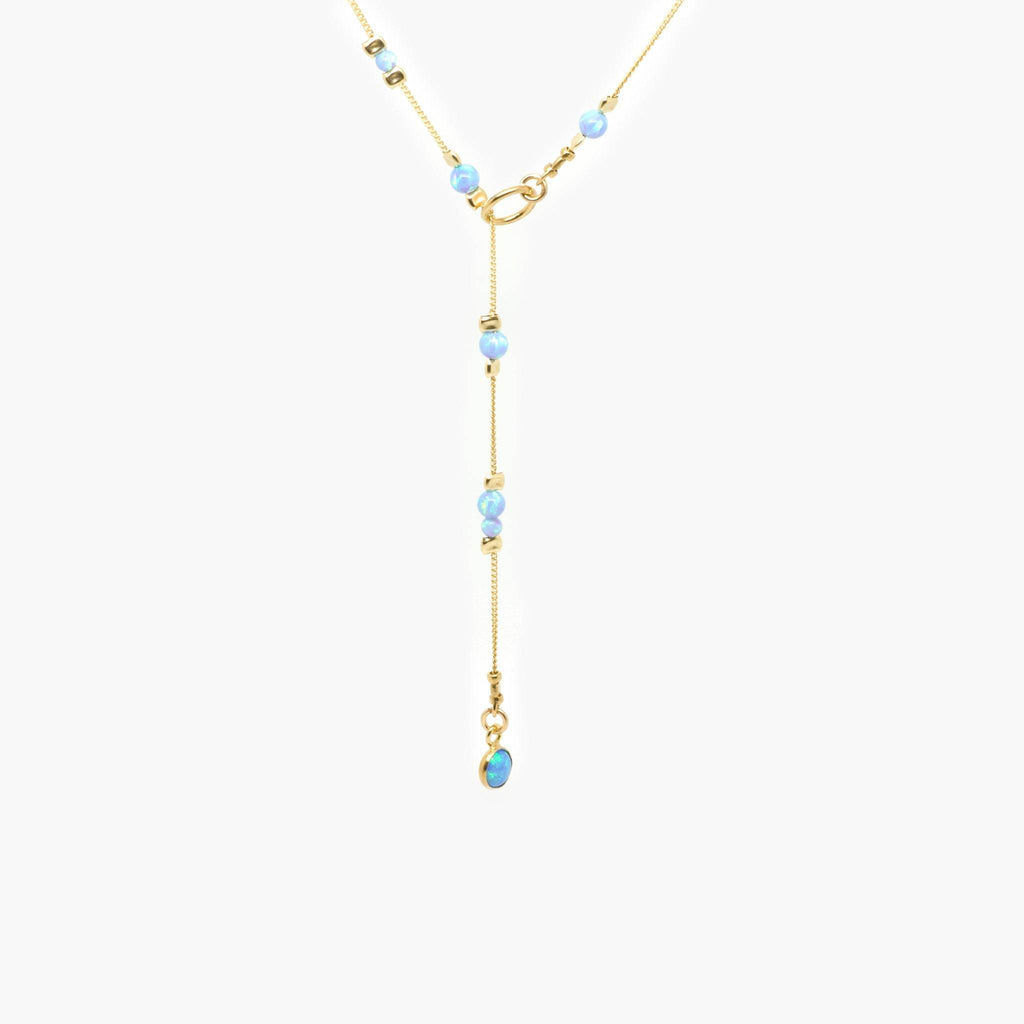 Jordans Jewellers 14k rolled gold Laurette style and blue created opal necklace 
