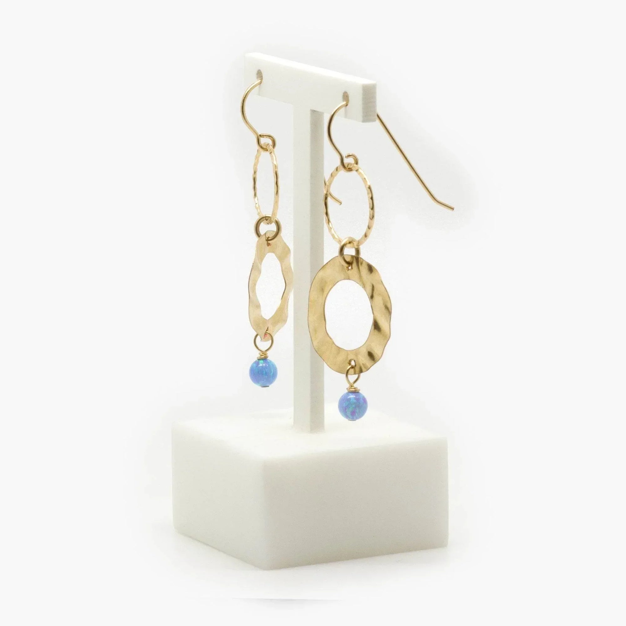 Rolled Gold Circle & Opalite Drop Earrings - Jordans Jewellers