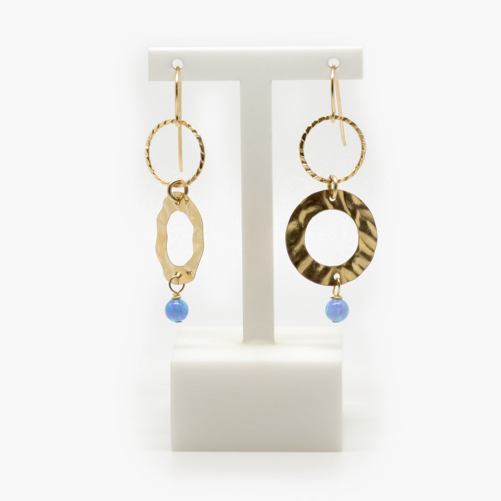 Jordans Jewellers rolled gold circle and opalite drop earrings