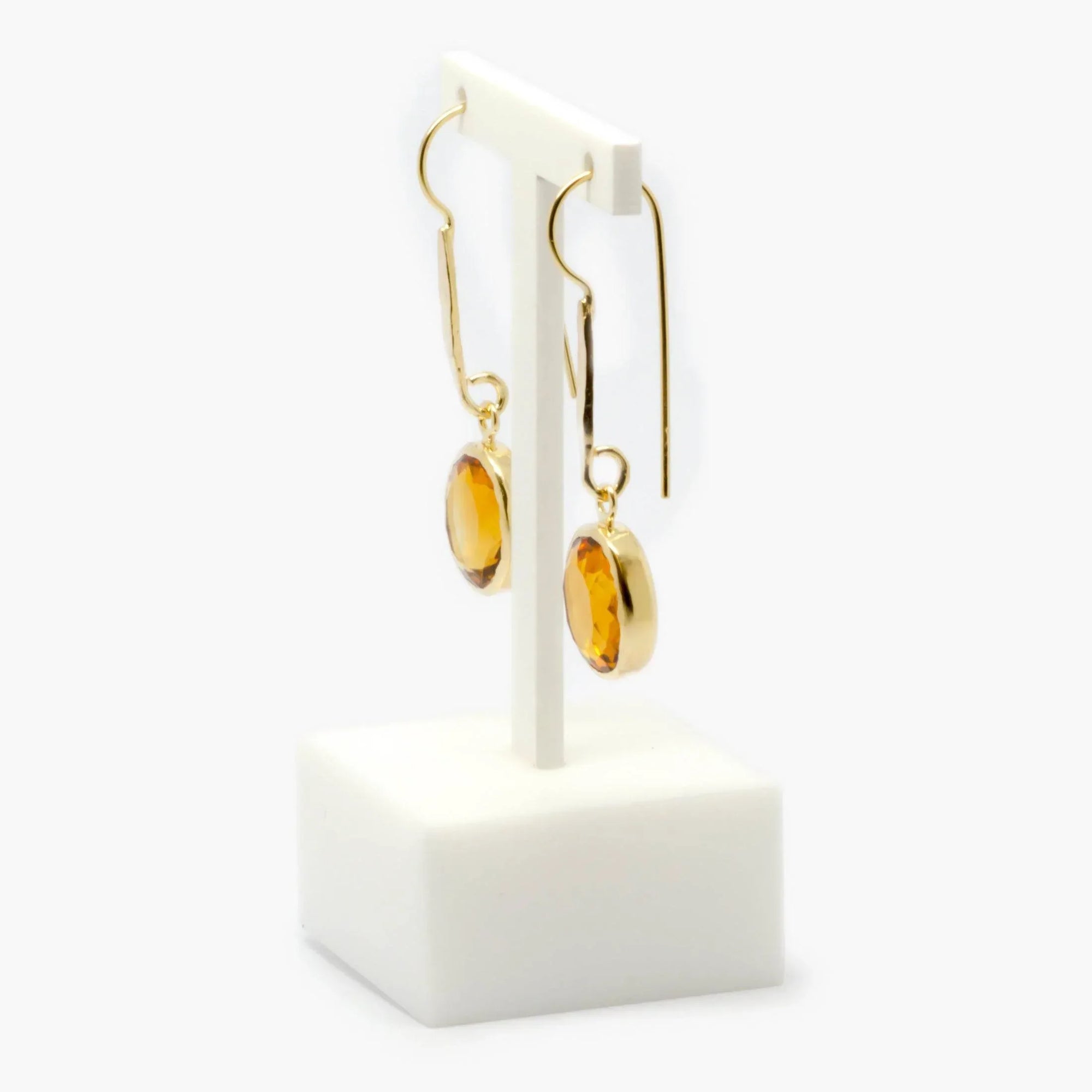 Rolled Gold Oval Citrine Drop Earrings - Jordans Jewellers