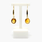 Rolled Gold Oval Citrine Drop Earrings - Jordans Jewellers