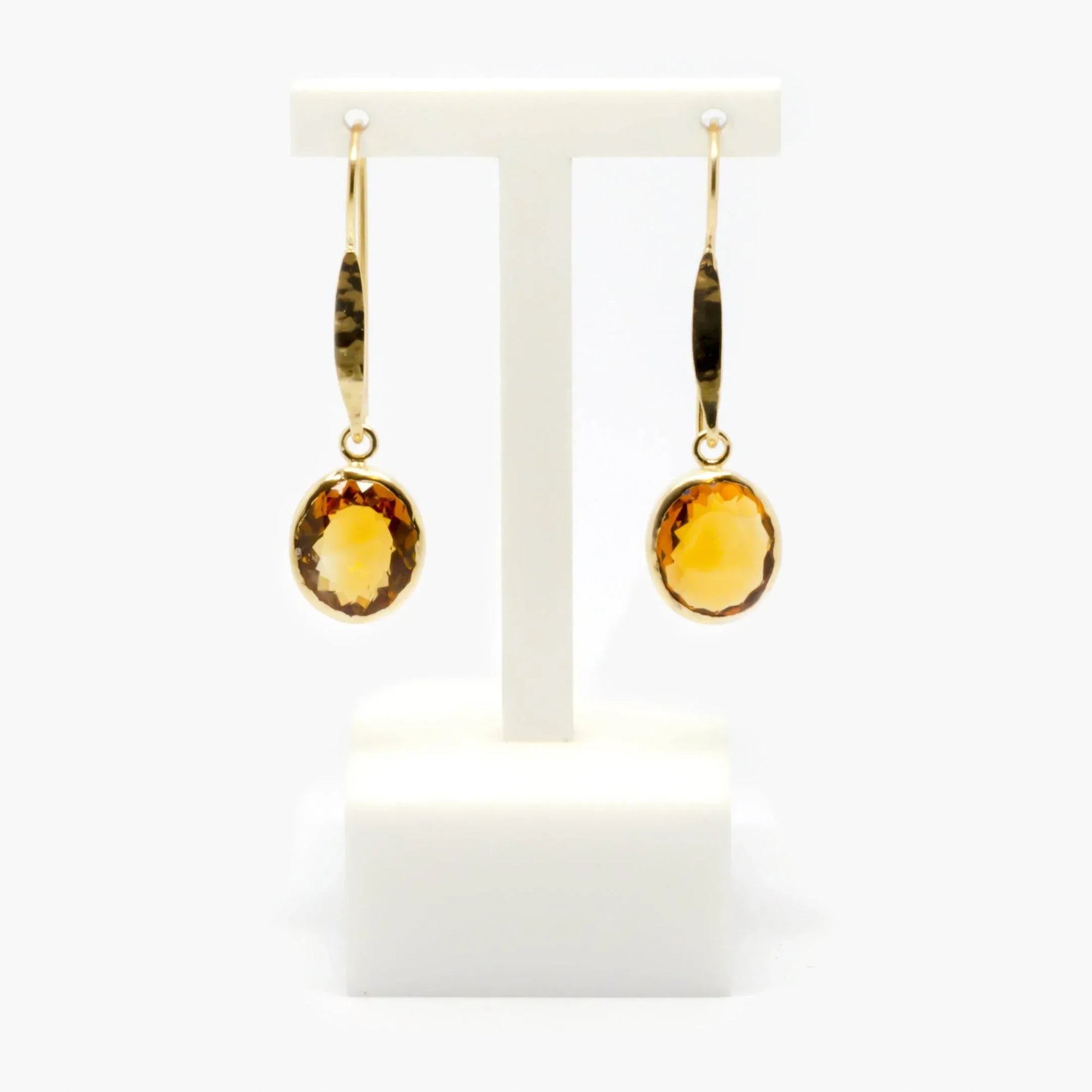 Rolled Gold Oval Citrine Drop Earrings - Jordans Jewellers