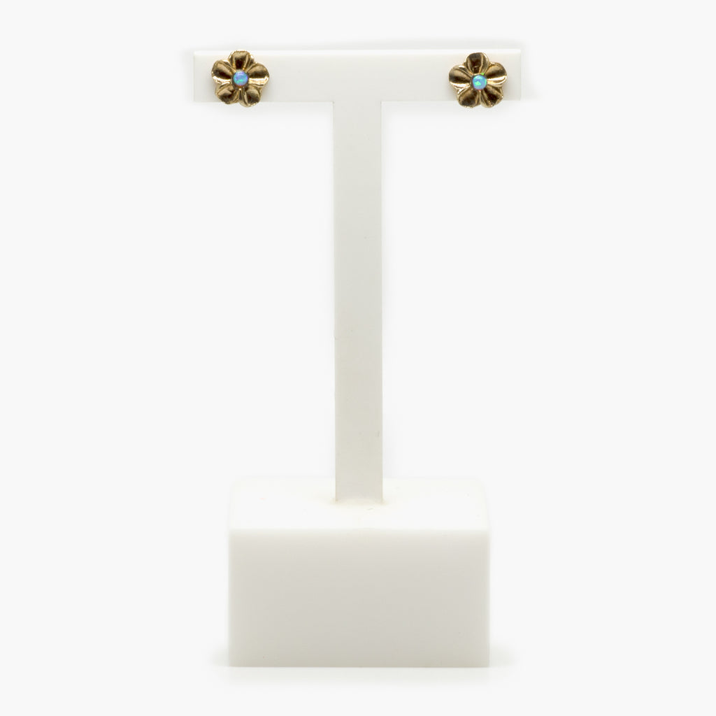 Jordans Jewellers rolled gold flower opalite stud earrings
