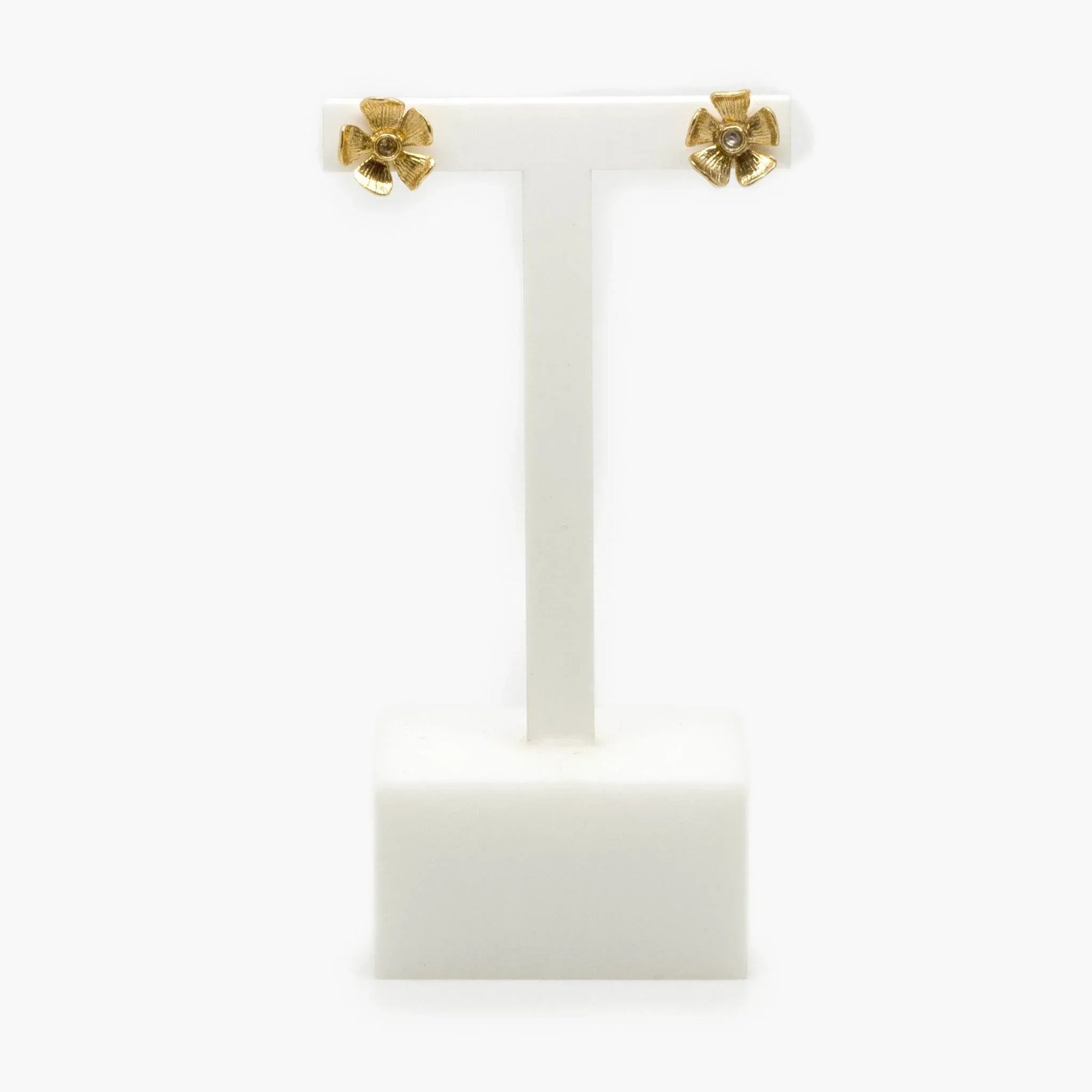 Rolled Gold Flower & Cubic Zirconia Stud Earrings - Jordans Jewellers