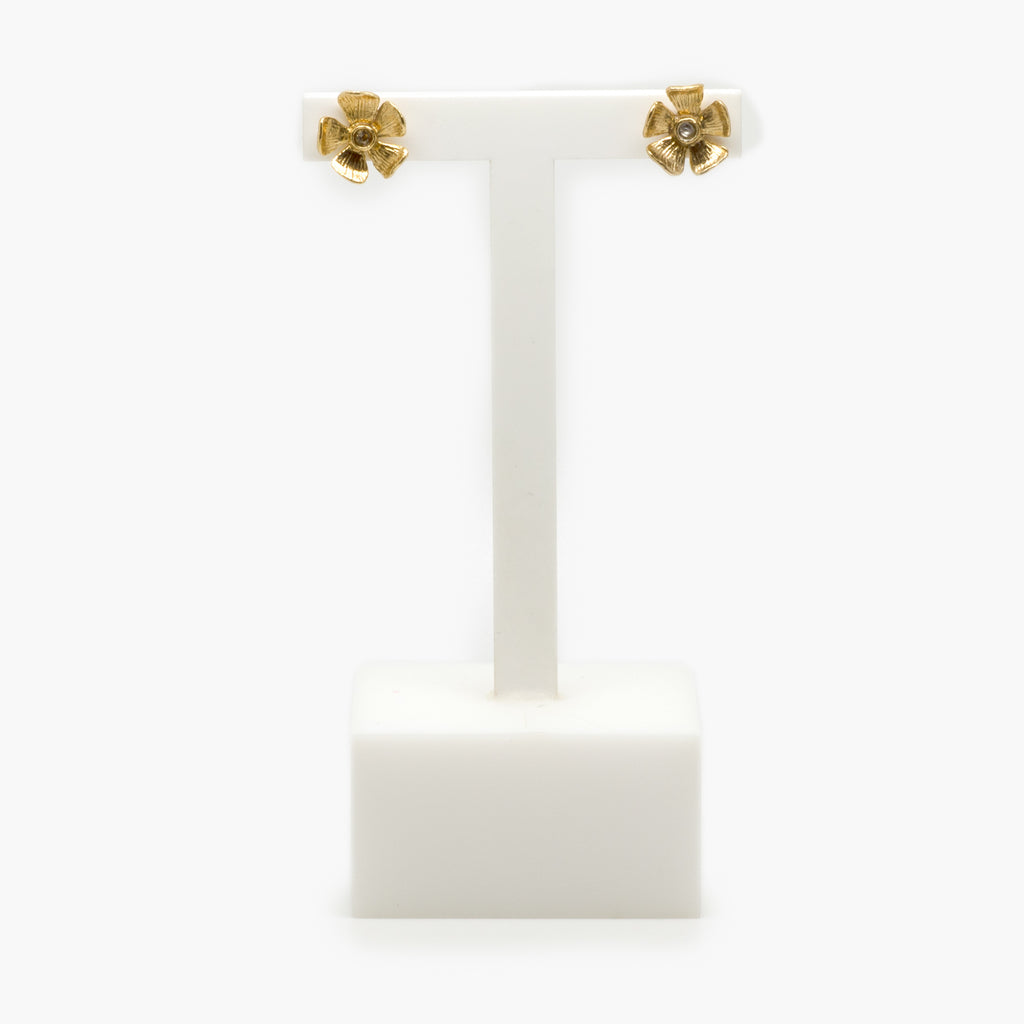 Jordans Jewellers rolled gold flower and cubic zirconia stud earrings
