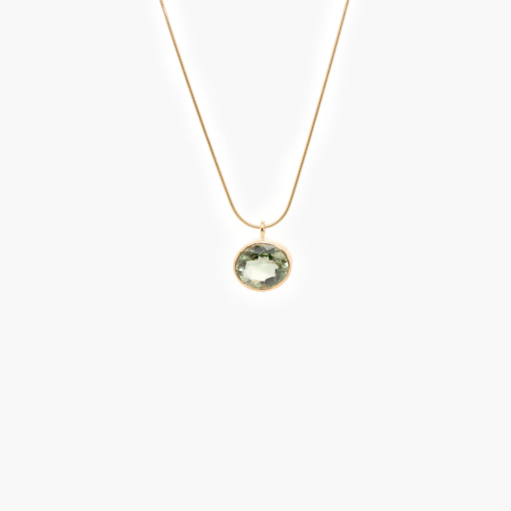 Rolled Gold Oval Green Amethyst Pendant Necklace