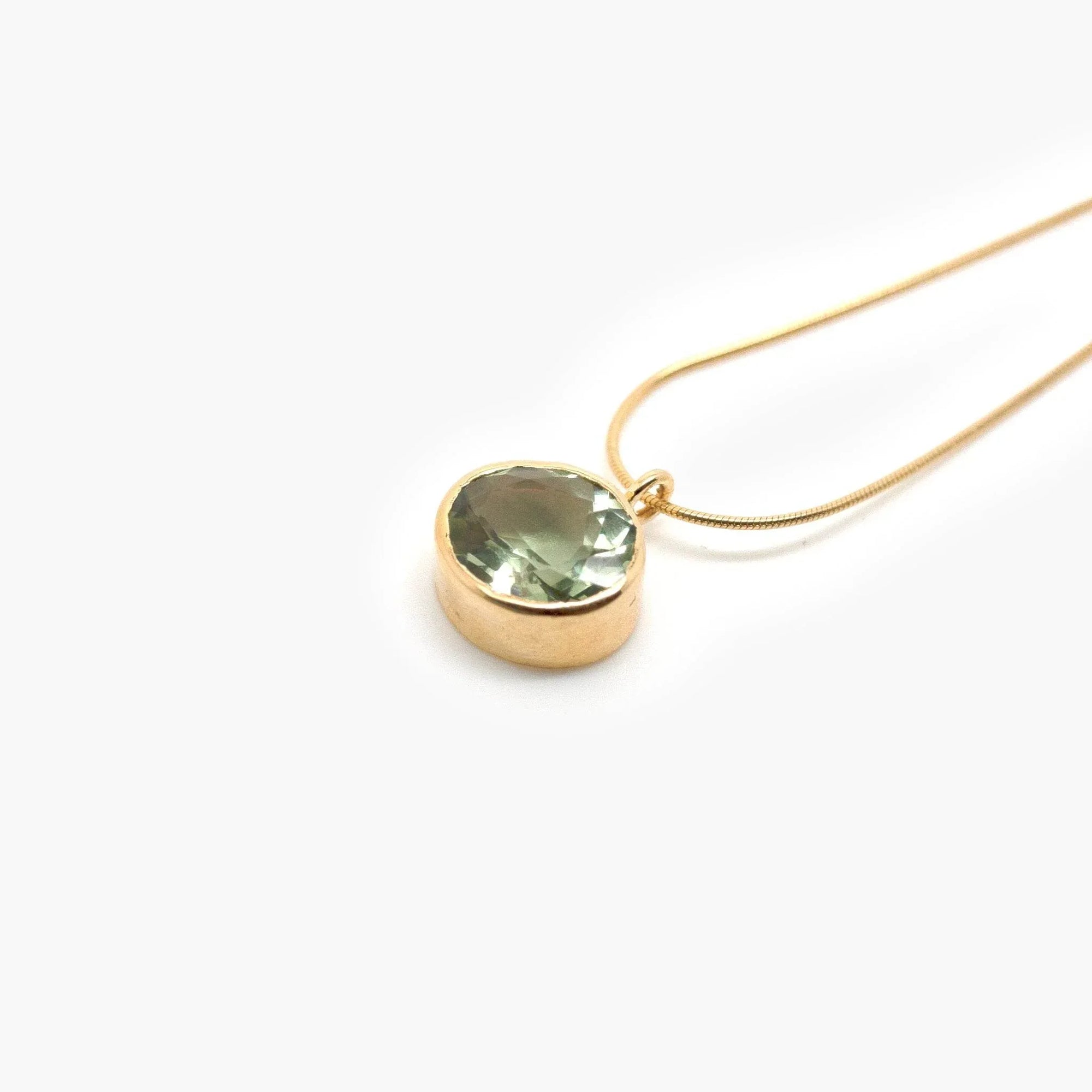 Rolled Gold Oval Green Amethyst Pendant Necklace - Jordans Jewellers