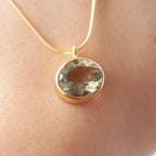Rolled Gold Oval Green Amethyst Pendant Necklace - Jordans Jewellers
