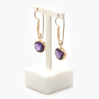 Rolled Gold Oval Purple Amethyst Drop Earrings - Jordans Jewellers