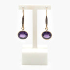 Rolled Gold Oval Purple Amethyst Drop Earrings - Jordans Jewellers