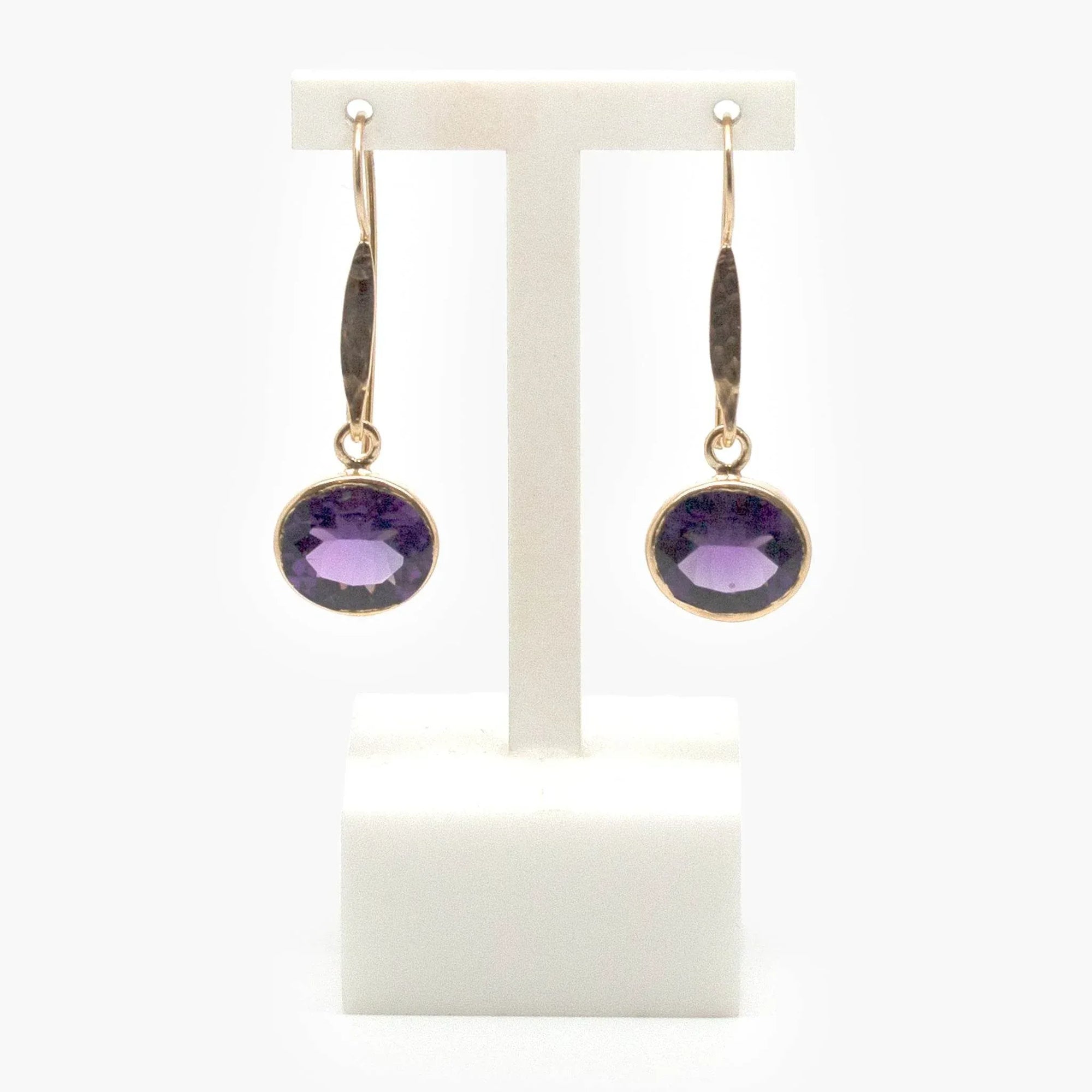 Rolled Gold Oval Purple Amethyst Drop Earrings - Jordans Jewellers