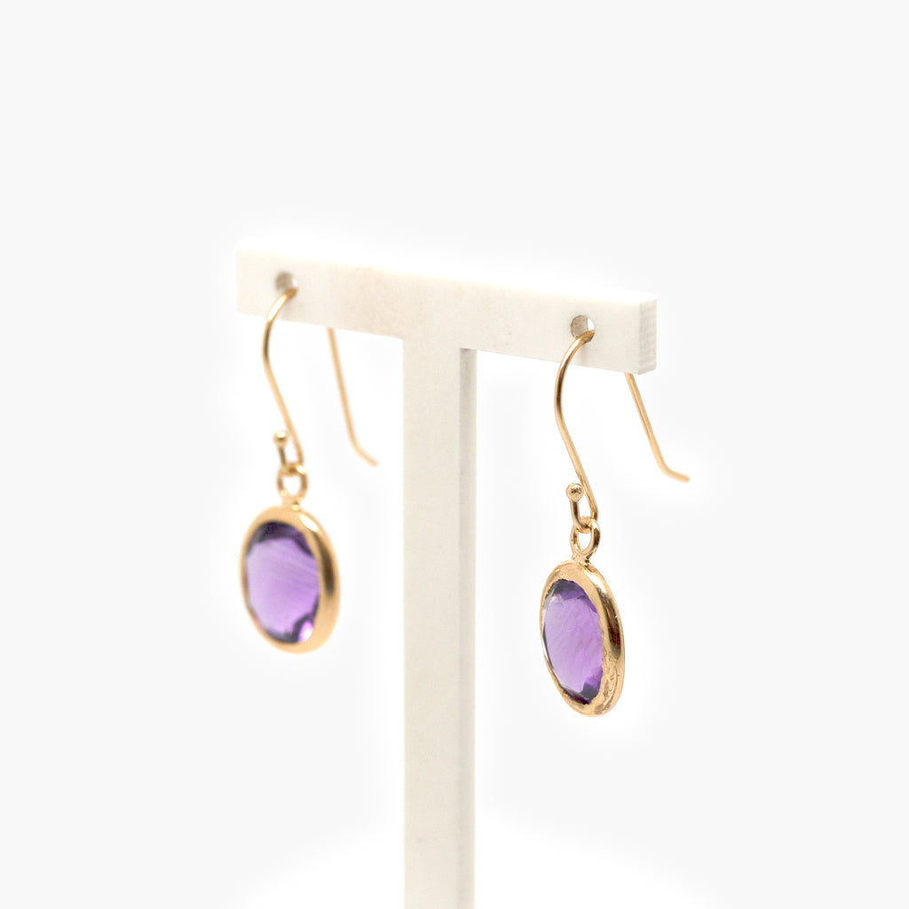 Rolled Gold Purple Amethyst Drop Earrings