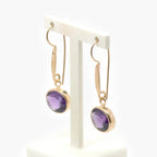 Rolled Gold Oval Purple Amethyst Drop Earrings - Jordans Jewellers