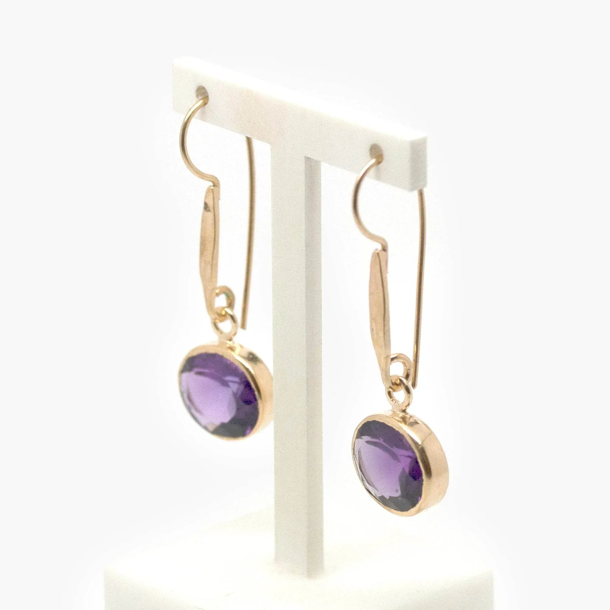 Rolled Gold Oval Purple Amethyst Drop Earrings - Jordans Jewellers