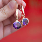 Rolled Gold Oval Purple Amethyst Drop Earrings - Jordans Jewellers